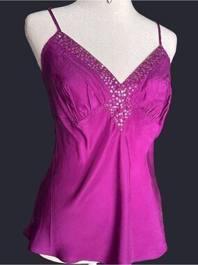 Cabernet silk Fuchsia Sequin-Trim Camisole